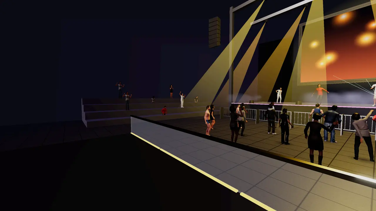 A hip-hop concert stage with a crowd